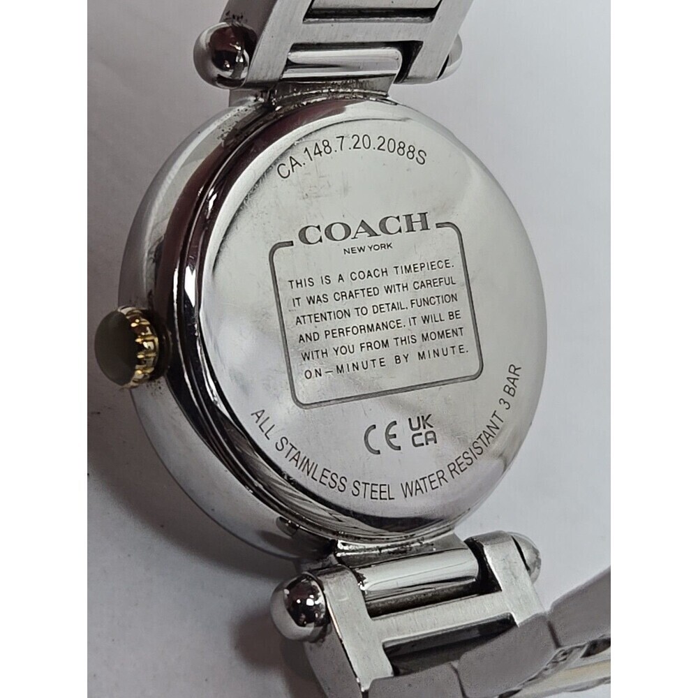 Coach Cary Two Tone Crystal Bezel Mother Of Pearl Watch New Battery Petite Small - Picture 11 of 11